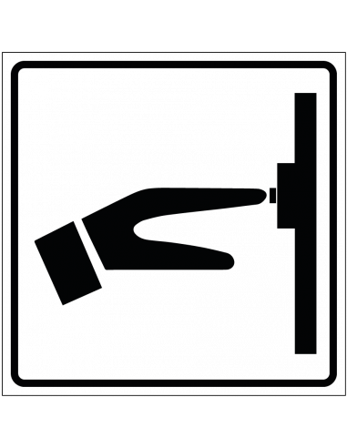 Deurbel sticker, zwart wit, vierkant, symbool hand belt aan