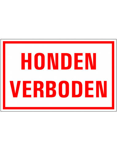 Honden verboden tekstbord, kunststof, rechthoekig, rood wit, tekst honden verboden