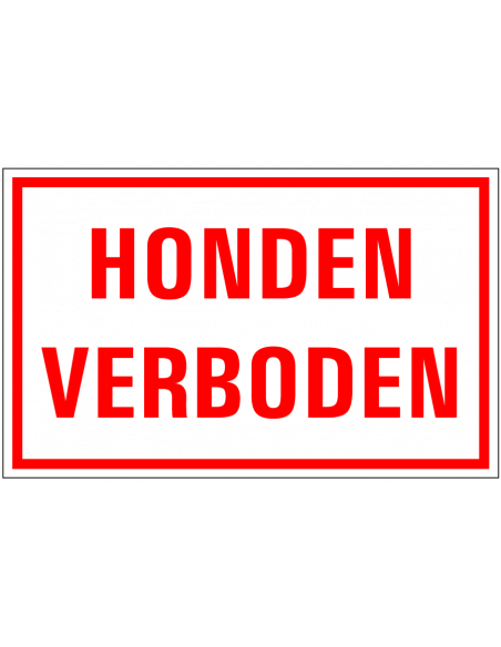 Honden verboden tekstbord, kunststof, rechthoekig, rood wit, tekst honden verboden
