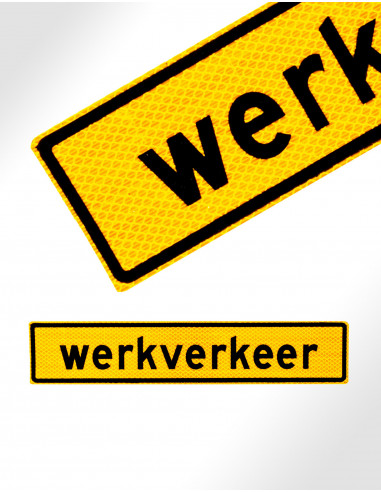 Werkverkeer sticker vrachtwagen, 1500 x 300 mm, geel zwart, rechthoekig