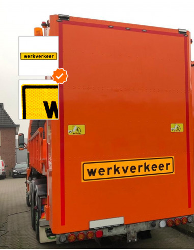 Werkverkeer sticker vrachtwagen, 1500 x 300 mm, geel zwart, rechthoekig