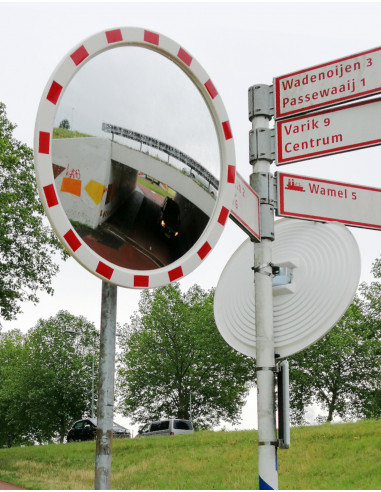 Ronde verkeersspiegel, rood wit, acryl, brede kijkhoek