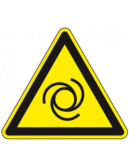 Magneetsticker automatisch opstarten, W018, geel zwart, ISO 7010, automatisch opstartende machine, driehoek