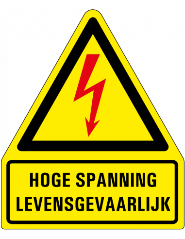 Magneetsticker elektrische spanning, W012, geel zwart, ISO 7010, elektriciteit symbool, bliksem, driehoek