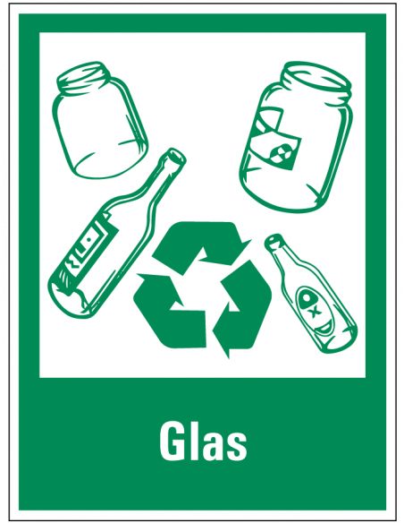 Magneetsticker glas scheiden, groen wit, rechthoek, symbool glas met recyclen