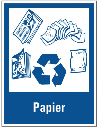 Magneetsticker papier scheiden, blauw wit, rechthoek, symbool papier met recyclen