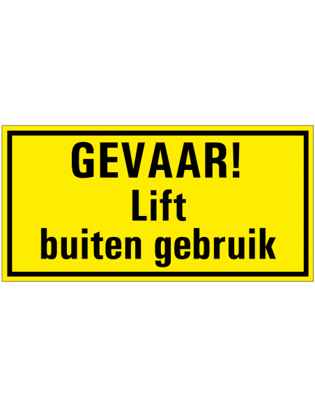 Gevaar lift buiten gebruik magneetsticker, geel zwart, rechthoek, Nederlandse tekst
