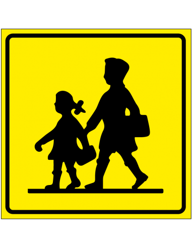 Schoolbus sticker, schoolbus, met kinderen pictogram, vierkant, geel zwart