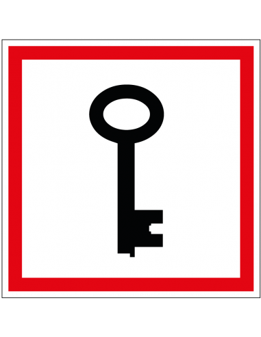Noodsleutel sticker, rood wit zwart, symbool sleutel, vierkant