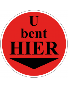 U bevindt zich hier bordje, kunststof, rood zwart, rond, tekst u bent hier