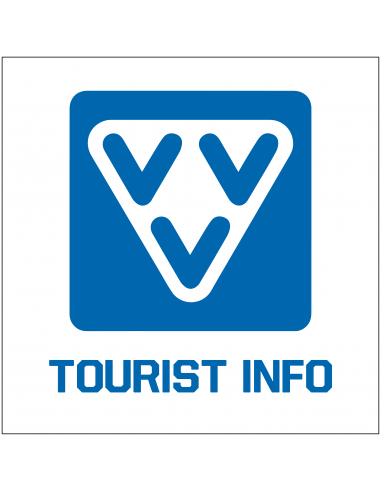 Tourist info bordje, kunststof, blauw wit, vierkant, symbool vvv met tourist info