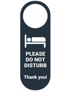 Niet storen hotel deurhanger, 300 x 100 mm, met tekst do not disturb thank you, bed pictogram, donkerblauw wit
