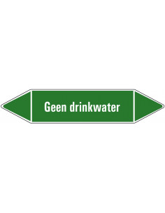 Geen drinkwater leidingmarkering op vel, groen wit, Nederlandse tekst geen drinkwater, stroomrichting leiding water
