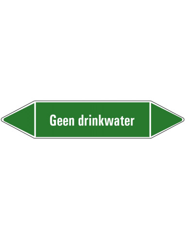 Geen drinkwater leidingmarkering op vel, groen wit, Nederlandse tekst geen drinkwater, stroomrichting leiding water