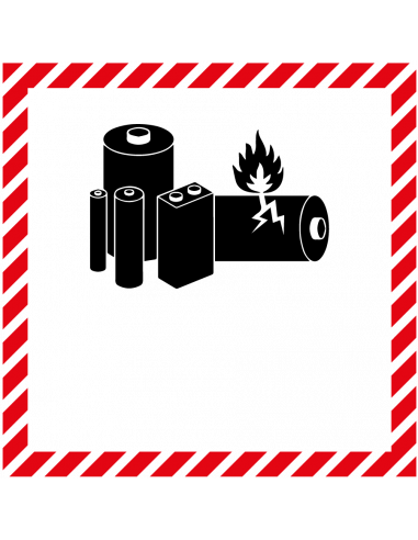 Sticker Lithium batterij sticker naar wens, rood wit, vierkant