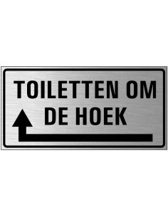 Toiletten om de hoek bord links, geborsteld aluminium, rechthoekig, pijl links om de hoek