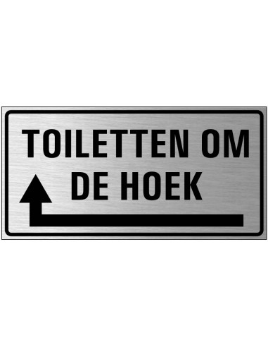 Toiletten om de hoek bord links, geborsteld aluminium, rechthoekig, pijl links om de hoek