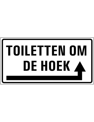 Toiletten om de hoek sticker rechts, zwart wit, rechthoekig, pijl rechts om de hoek