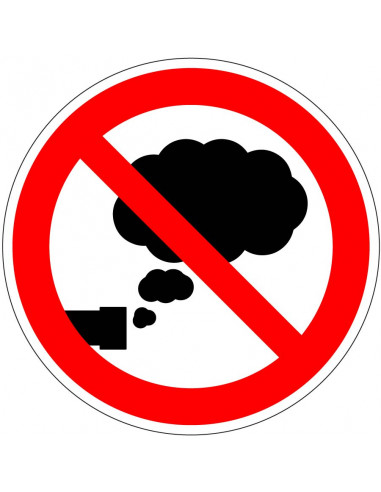 Uitlaatgassen verboden sticker, rood wit, rond, uitlaat en rookwolk pictogram