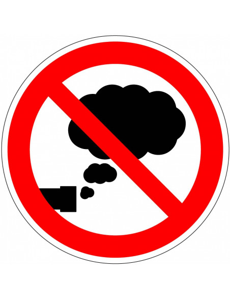 Uitlaatgassen verboden sticker, rood wit, rond, uitlaat en rookwolk pictogram
