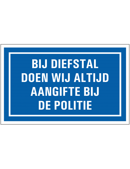 Aangifte bij politie bord, kunststof, blauw wit, rechthoekig