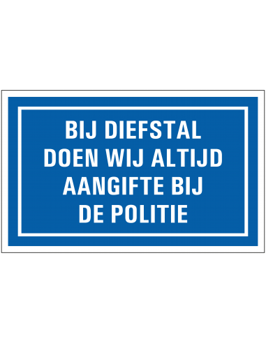 Aangifte bij politie sticker, blauw wit, rechthoekig