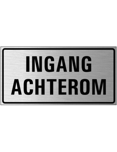 Ingang achterom bord, geborsteld aluminium, zwart grijs, rechthoekig