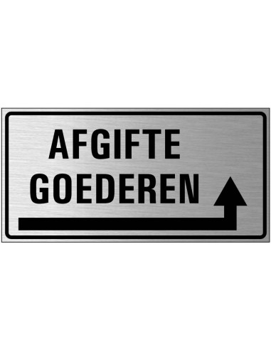 Afgifte goederen rechts bord, geborsteld aluminium, rechthoekig, zwart grijs