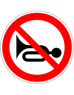 Verboden te toeteren sticker, rood wit, rond, symbool trompet toeter claxon