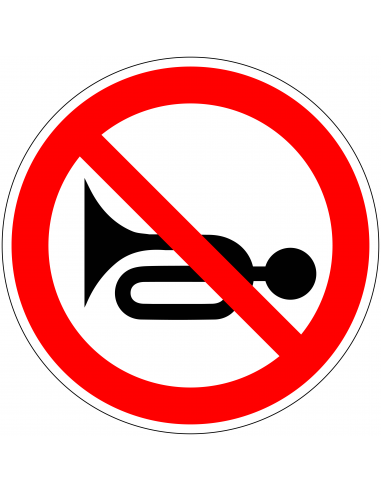 Verboden te toeteren sticker, rood wit, rond, symbool trompet toeter claxon