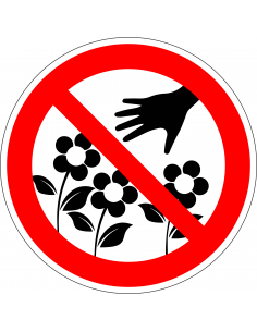 Verboden bloemen te plukken bord, kunststof, rood wit, rond, symbool hand met bloemen