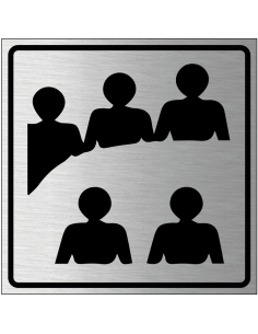 Vergaderruimte bord, geborsteld aluminium, grijs zwart, symbool personen aan vergadertafel