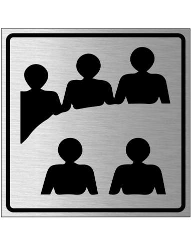 Vergaderruimte bord, geborsteld aluminium, grijs zwart, symbool personen aan vergadertafel