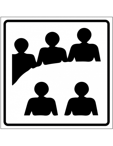 Vergaderruimte sticker, zwart wit, vierkant, symbool personen aan vergadertafel