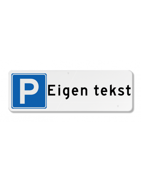 Parkeerbord eigen tekst, aluminium DOR, blauw wit, rechthoekig