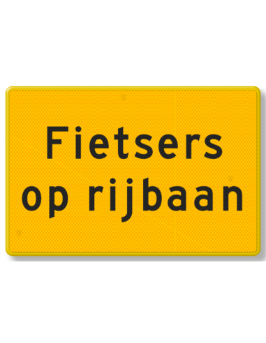 Verkeersbord fietsers op de rijbaan, aluminium DOR, geel zwart, rechthoekig