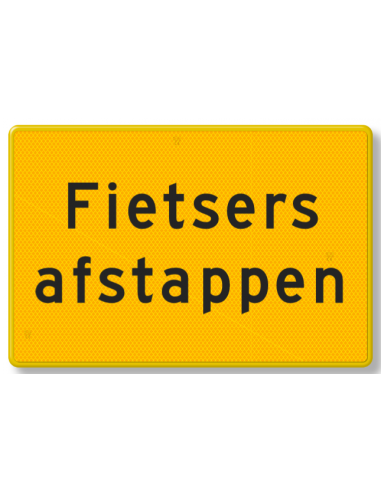 Verkeersbord fietsers afstappen, aluminium DOR, geel zwart, rechthoekig