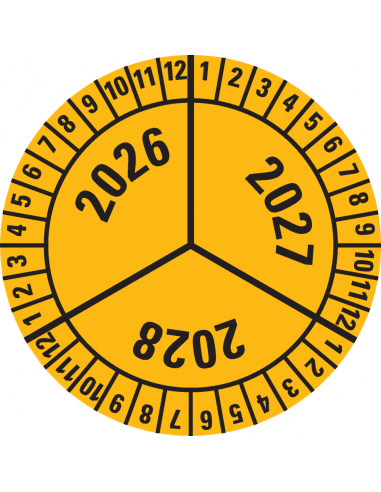 Keuringssticker met 3 jaartallen - 40 mm - 10 per vel, 2026-2028