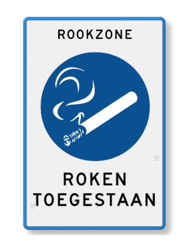 Verkeersbord rookzone, aluminium DOR, blauw wit, rechthoekig