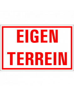 Eigen terrein sticker, rood wit, rechthoekig, tekst eigen terrein