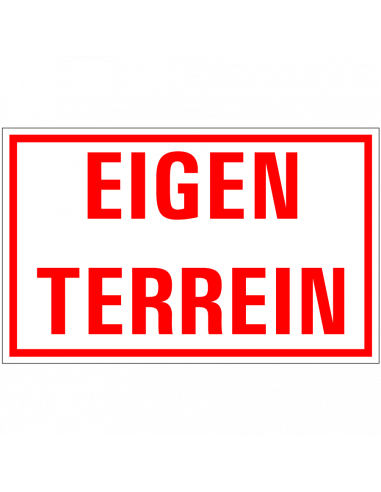 Eigen terrein sticker, rood wit, rechthoekig, tekst eigen terrein