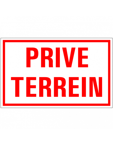 Prive terrein tekststicker, rood wit, tekst prive terrein, rechthoekig