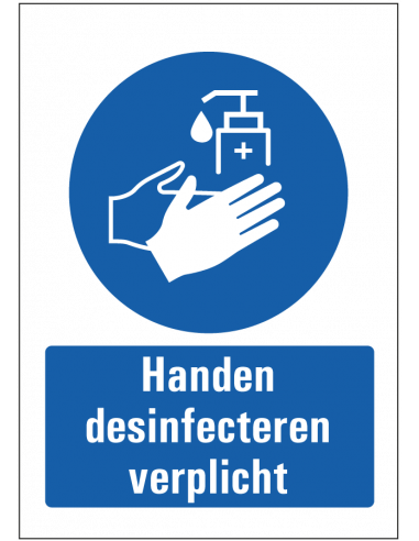 Handen desinfecteren verplicht bord met tekst