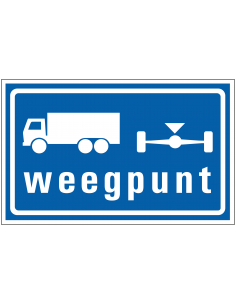 Weegpunt vrachtwagens bord, kunststof, blauw wit, rechthoekig, tekst weegpunt en vrachtwagen