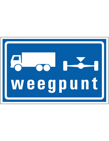 Weegpunt vrachtwagens bord, kunststof, blauw wit, rechthoekig, tekst weegpunt en vrachtwagen