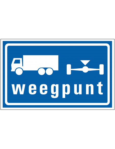 Weegpunt vrachtwagens bord, kunststof, blauw wit, rechthoekig, tekst weegpunt en vrachtwagen