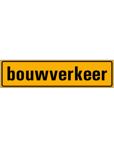 Bouwverkeer sticker, geel zwart, rechthoekig, tekst bouwverkeer