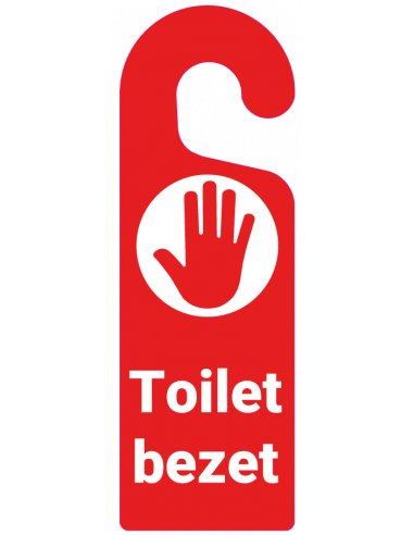 Deurhanger toilet bezet, kunststof, 300 x 100 mm, rood wit, handje met tekst toilet bezet
