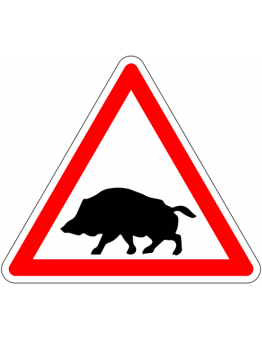 Pas op everzwijnen sticker, rood wit, driehoekig, symbool everzwijn met rode rand