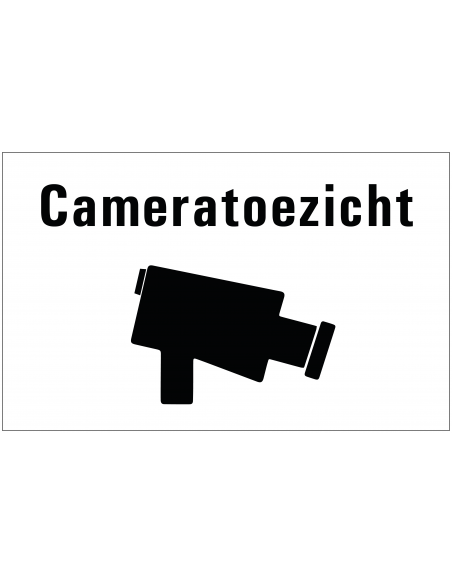 Cameratoezicht bord, zwart wit, rechthoekig, tekst cameratoezicht met camera symbool